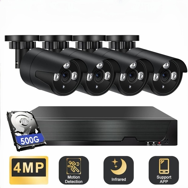 4CH 4MP CCTV Security Camera System DVR Camera Wired Night Vision With 500G HDD