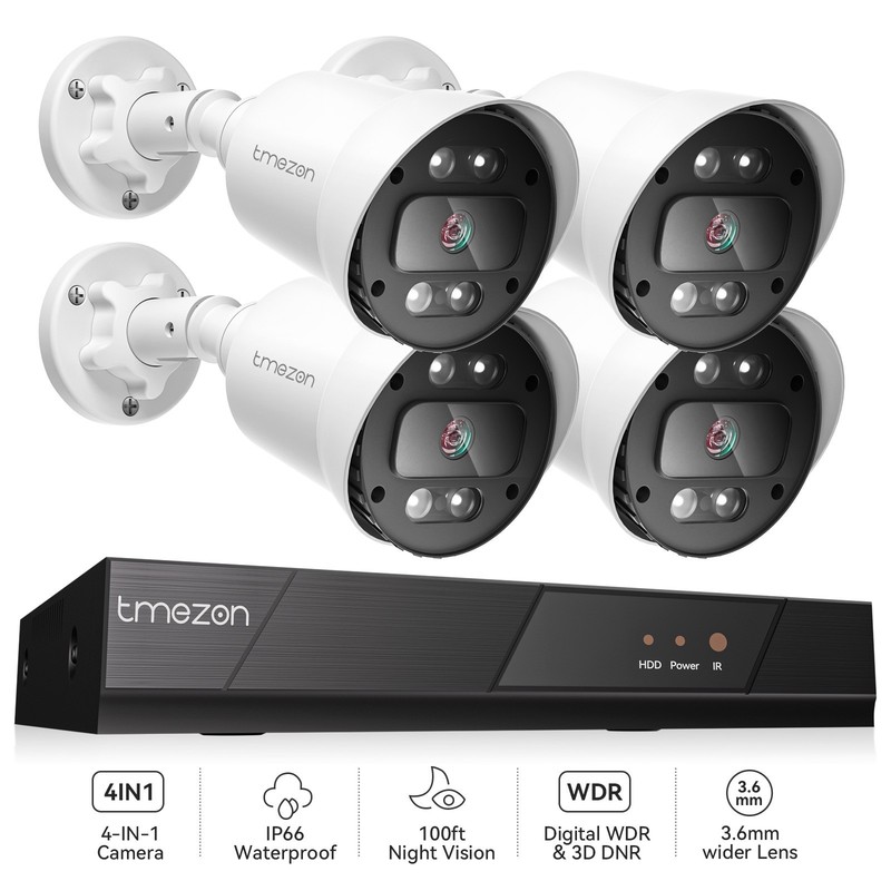 Home AHD/TVI/CVI/CVBS Camera System 4PCS 5MP Lite CCTV DVR HD IR IP66 Waterproof