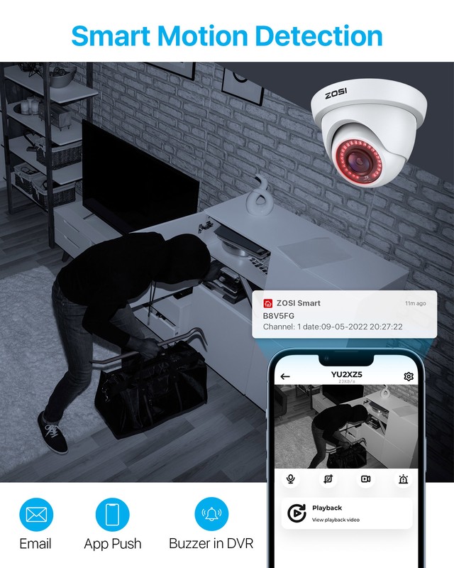 ZOSI 8CH H.265+DVR 1080P Outdoor Security Camera System CCTV IR Night Vision 1TB gallery