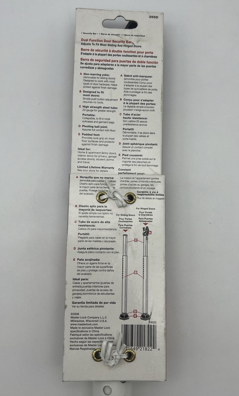 MASTERLOCK Dual Function Door Security Bar NEW gallery