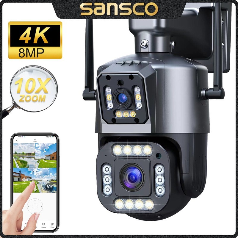 4K Security Camera Wireless Home Outdoor 4MP PTZ Home 2-Lens Wifi 2-Way Audio