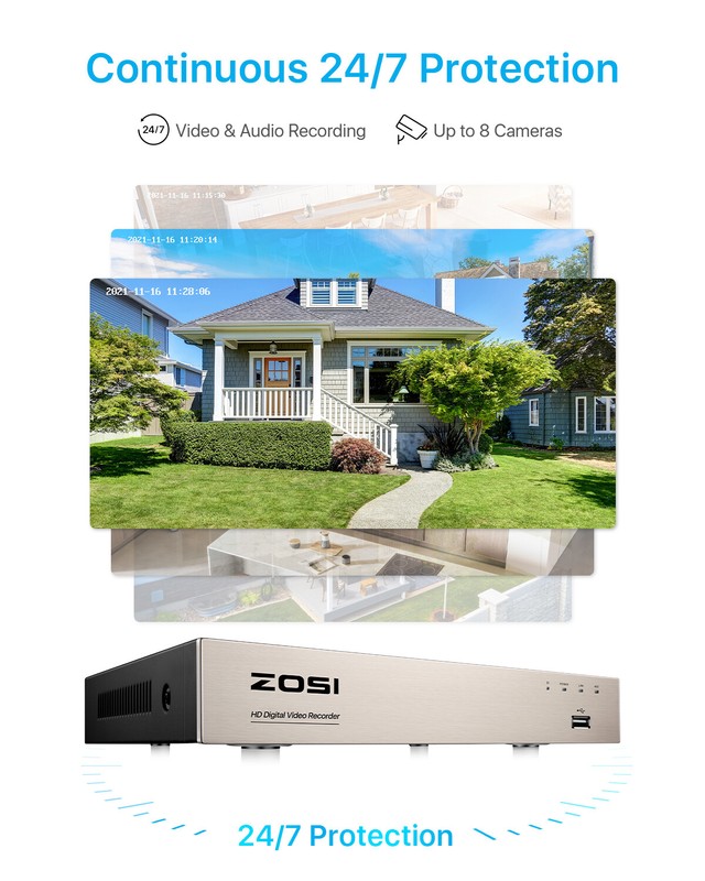 ZOSI H.265+ 8CH 5MP Lite DVR 2MP Outdoor Home Video Surveillance Camera System gallery