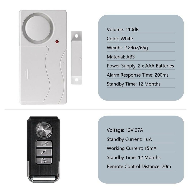 Apartment Safety Magnetic Window Door Alarm *2 Control by Remote Simple Function gallery