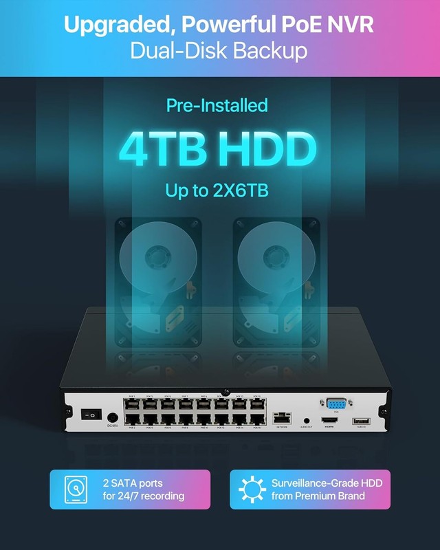 ZOSI 16CH 4TB NVR 4K 8MP PoE 24/7 Record Home Security System Camera 2-Way Audio gallery