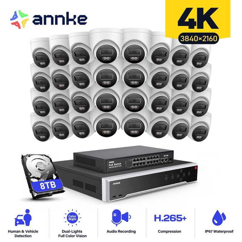 ANNKE 32CH 12MP NVR 4K POE Security Camera System Audio Recording Color Night AI